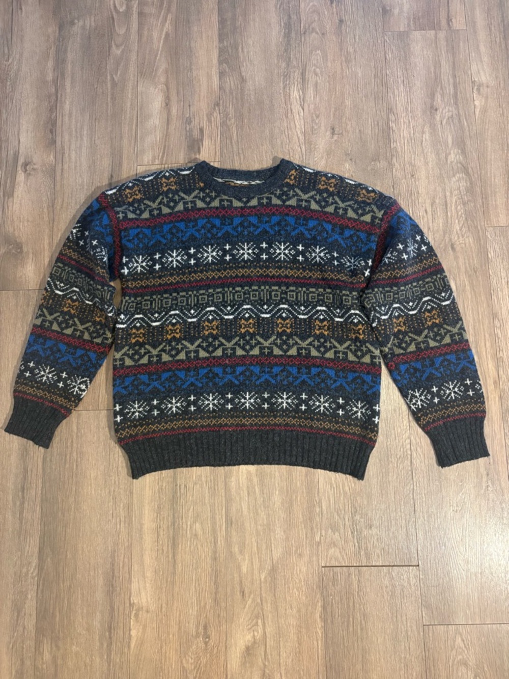 Men's Dark Gray Fair Isle Pattern Wool-Blend Sweater Large no tags